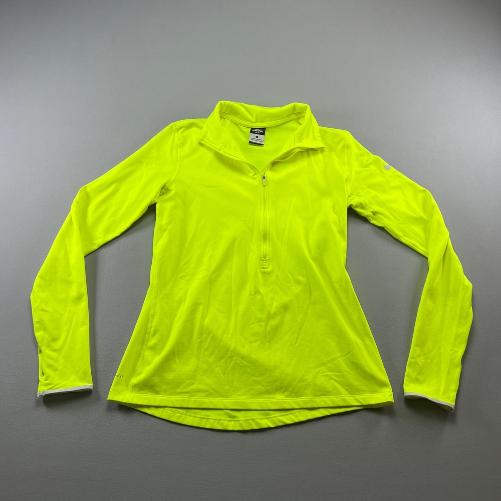 Nike Pro Hyperwarm Fitted Half Zip 3.0 Top Womens L Lime Green Dri Fit Mock Neck